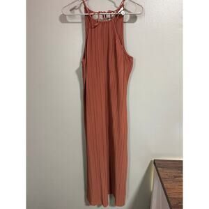 A New Day Rust Ribbed Halter Midi Dress Sleeveless Tie Back Size M